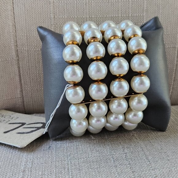 New Erica Lyons Pearl Bracelet Beaded Faux Pearl Four Strand NWT Stretch Wrap - Picture 15 of 16